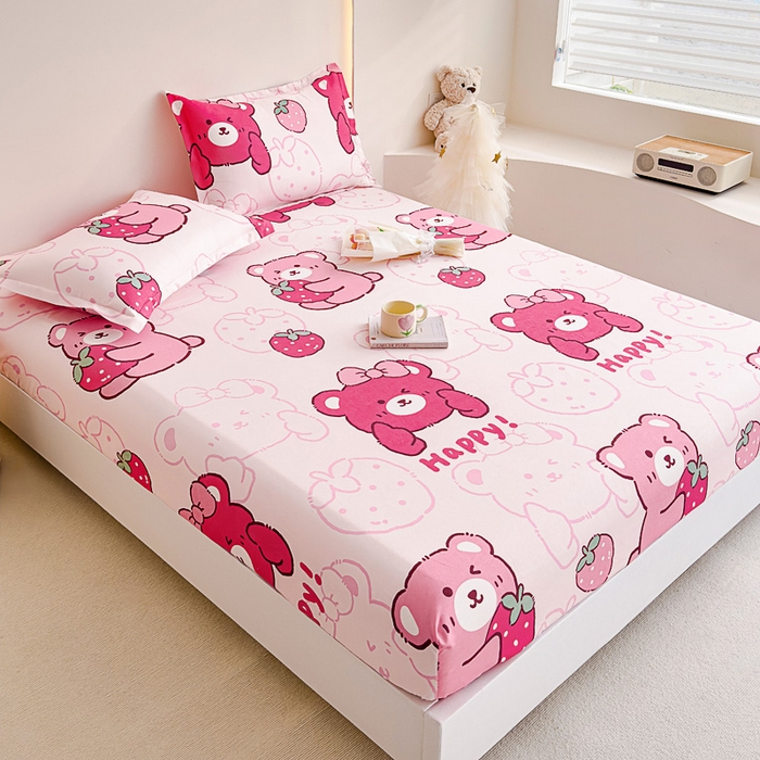 91家纺网 家纺一手货源 找家纺 靓生活 2024新款加厚磨毛生态棉单品床笠 可爱萌熊