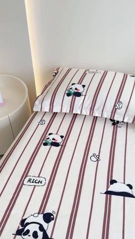 91家纺网 家纺一手货源 找家纺 靓生活 2024新款加厚磨毛生态棉单品床笠 熊猫宝贝