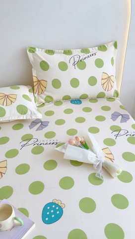 91家纺网 家纺一手货源 找家纺 靓生活 2024新款加厚磨毛生态棉单品床笠 波点人生