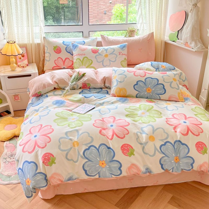 91家纺网 家纺一手货源 找家纺 本制 2024新款全棉印花小清新四件套 七色花