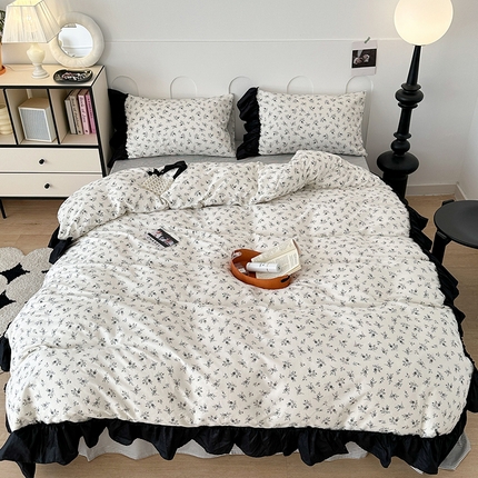 91家纺网 家纺一手货源 找家纺 昔可 新款法式大花边全棉四件套 春日花影