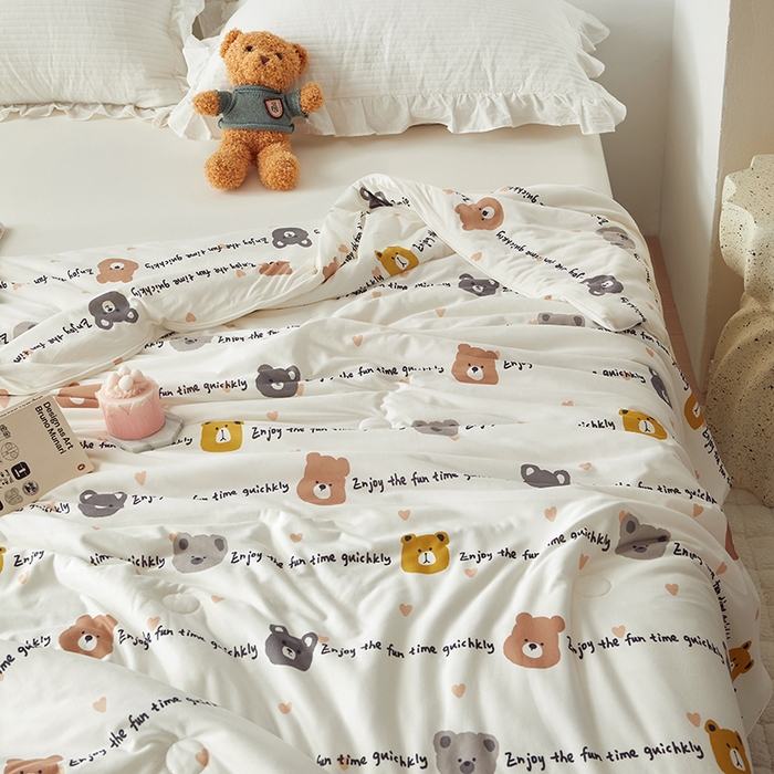 91家纺网 家纺一手货源 找家纺 怡家居 2024新款A类云柔针织棉夏被 快乐熊仔