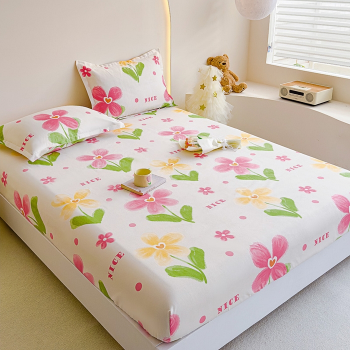 91家纺网 家纺一手货源 找家纺 靓生活 2024新款加厚磨毛生态棉单品床笠 花朵曼曼