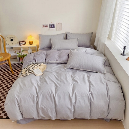 91家纺网 家纺一手货源 找家纺 维娜斯家纺 2024新款亲肤水洗棉贝壳绣四件套 浅灰