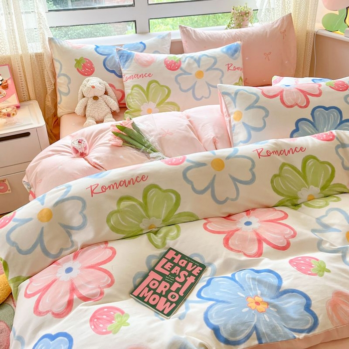 91家纺网 家纺一手货源 找家纺 本制 2024新款全棉印花小清新四件套 七色花