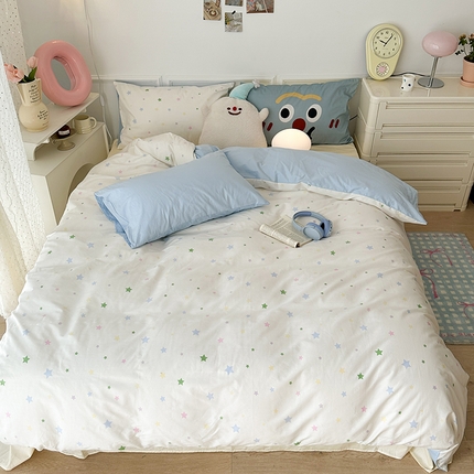 昔可 新款创意枕套时尚柔舒全棉四件套 奶味星星