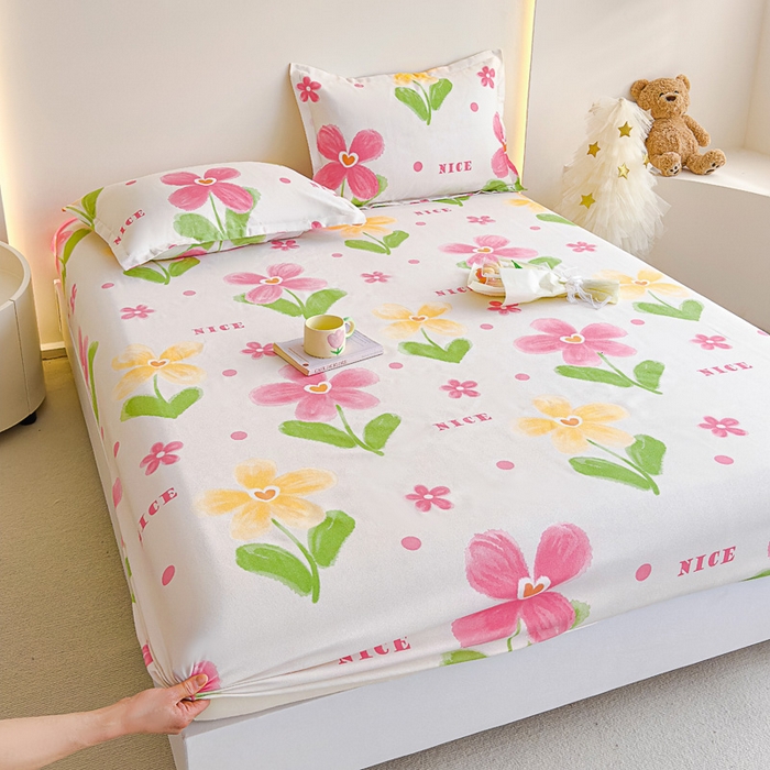 91家纺网 家纺一手货源 找家纺 靓生活 2024新款加厚磨毛生态棉单品床笠 花朵曼曼