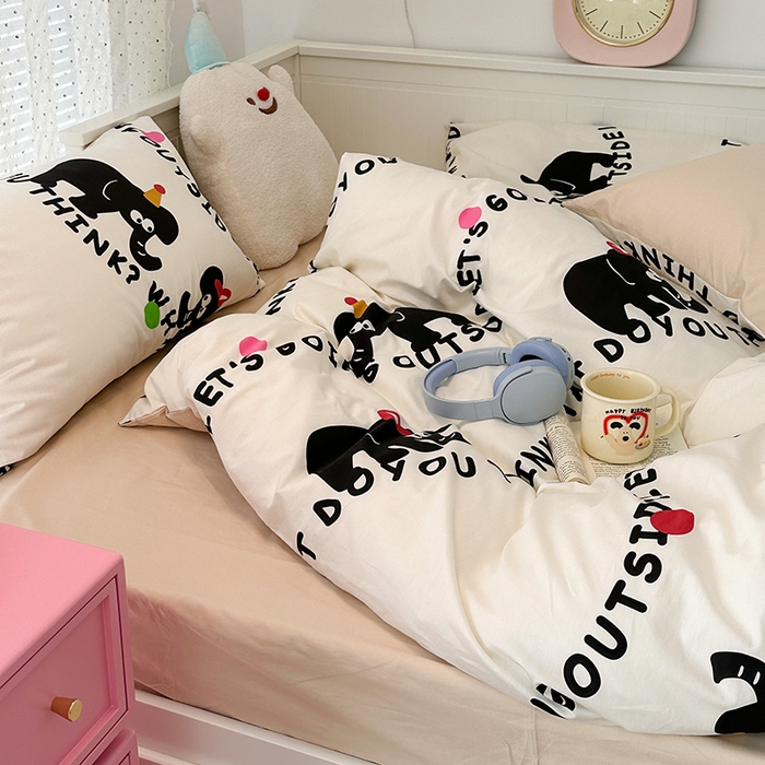 91家纺网 家纺一手货源 找家纺 昔可 新款多巴胺卡通简约风可爱亲肤四件套 小黑象