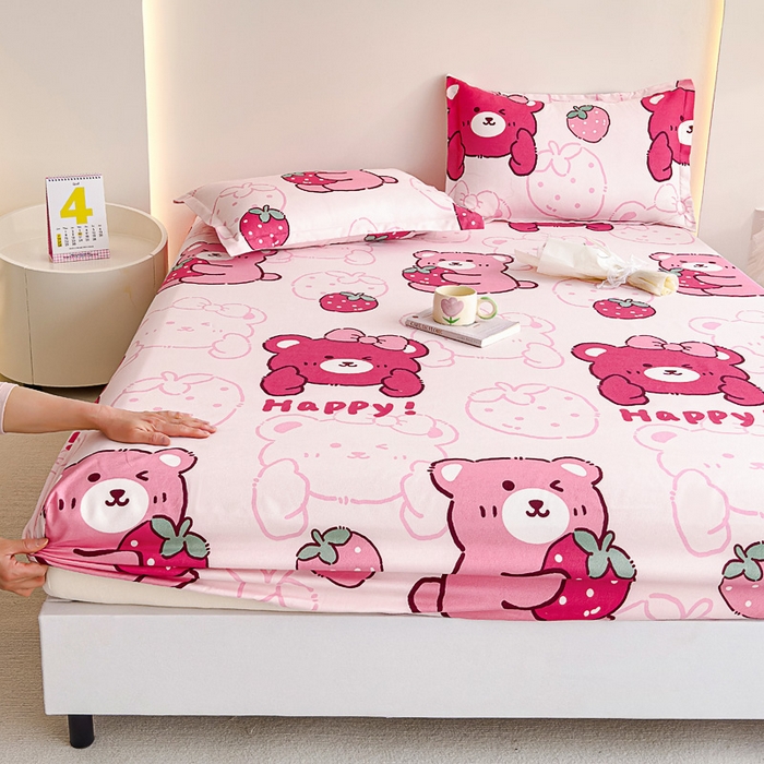 91家纺网 家纺一手货源 找家纺 靓生活 2024新款加厚磨毛生态棉单品床笠 可爱萌熊