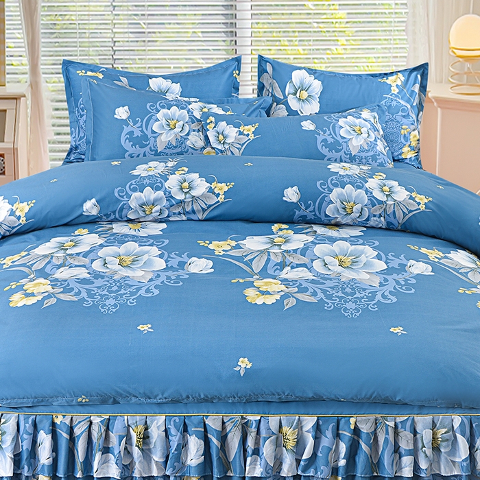 91家纺网 家纺一手货源 找家纺 小雨家纺 2026新款芦荟棉床裙四件套 花枝招展-兰