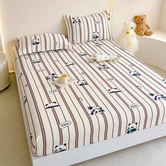 91家纺网 家纺一手货源 找家纺 靓生活 2024新款加厚磨毛生态棉单品床笠 熊猫宝贝