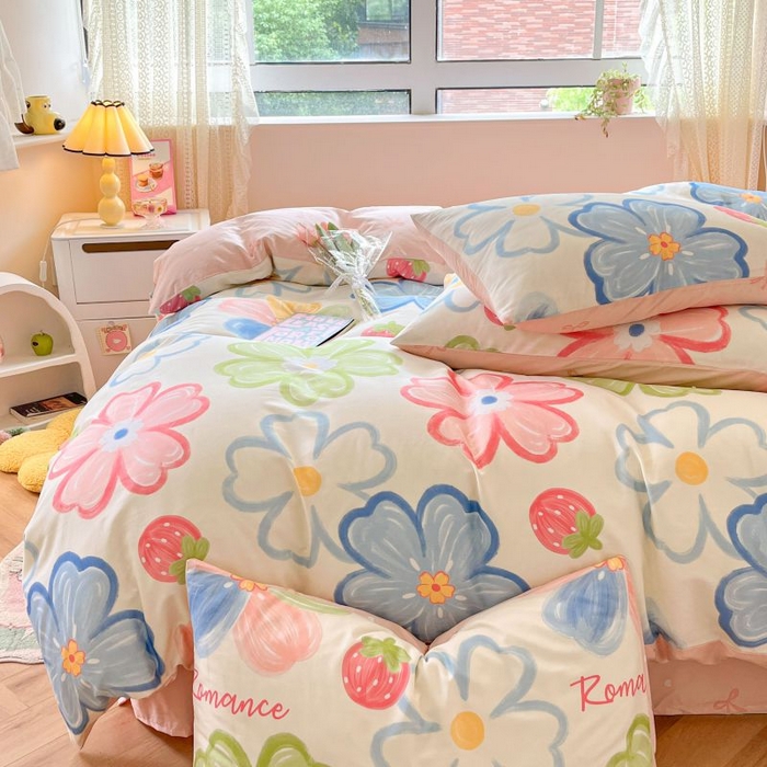 91家纺网 家纺一手货源 找家纺 本制 2024新款全棉印花小清新四件套 七色花