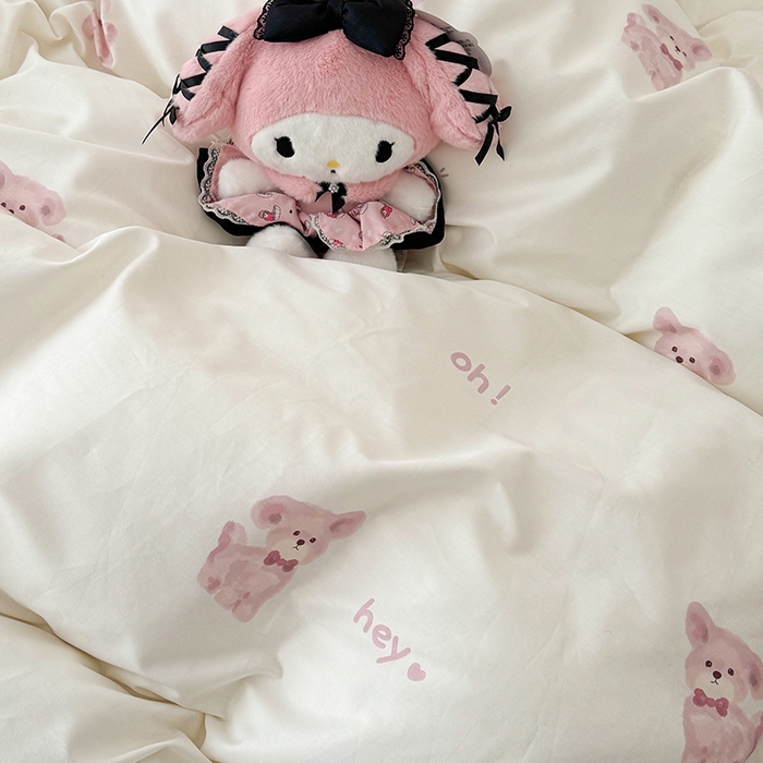 91家纺网 家纺一手货源 找家纺 昔可 新款多巴胺卡通简约风可爱亲肤四件套 蝴蝶结狗狗