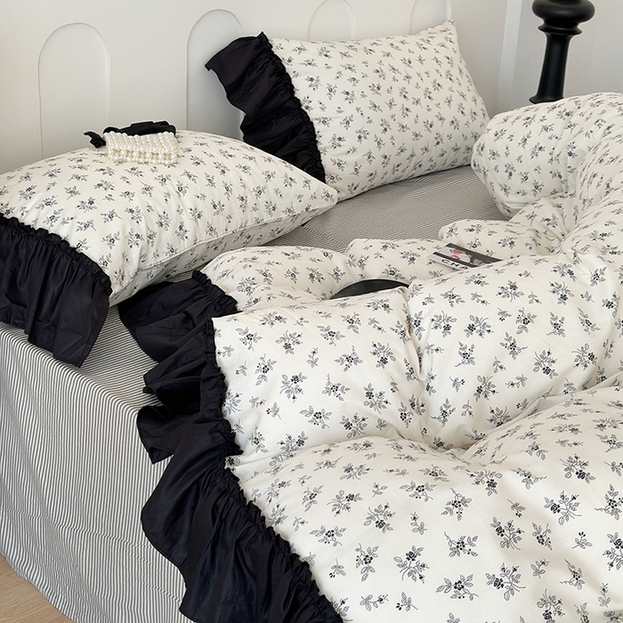 91家纺网 家纺一手货源 找家纺 昔可 新款法式大花边全棉四件套 春日花影