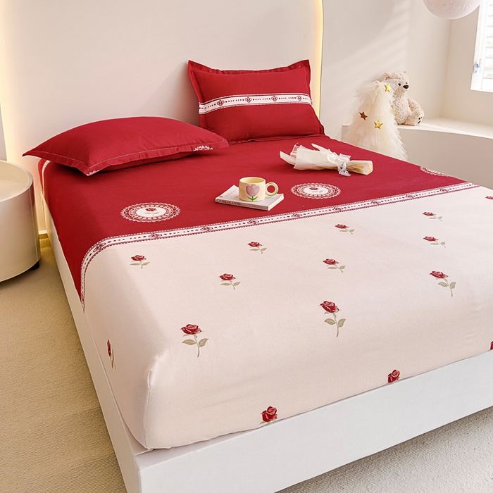 91家纺网 家纺一手货源 找家纺 靓生活 2024新款加厚磨毛生态棉单品床笠 玫瑰佳人