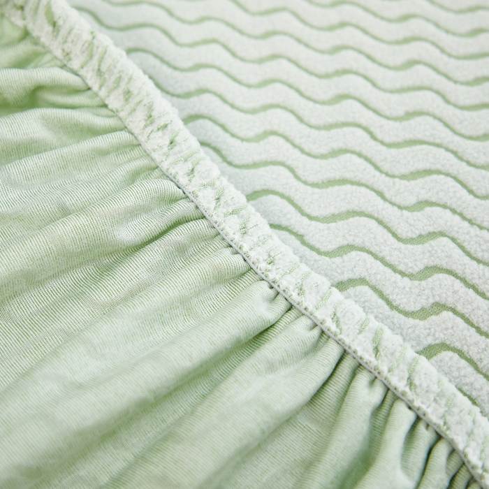 91家纺网 家纺一手货源 找家纺 千彤 2024新款常规款-阳离子拉花绒水波纹系列沙发笠沙发套罩弹力全包 浅绿