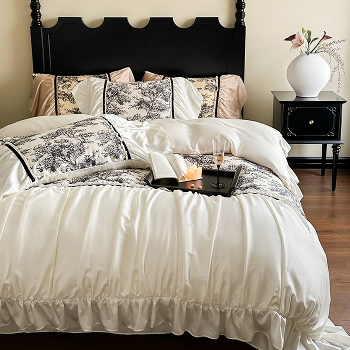 91家纺网 家纺一手货源 找家纺 （总）黛舒家居 2024新款60s莱赛尔数码印花四件套-杨树林