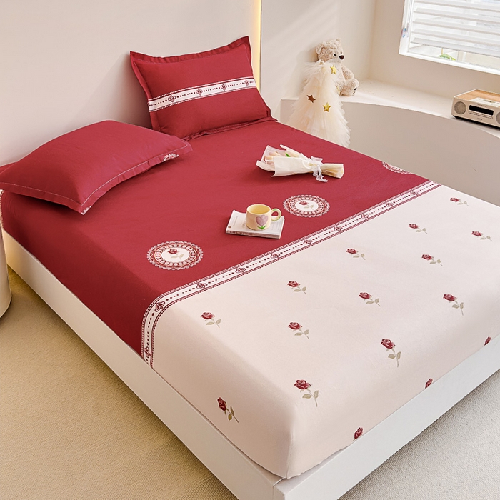 91家纺网 家纺一手货源 找家纺 靓生活 2024新款加厚磨毛生态棉单品床笠 玫瑰佳人