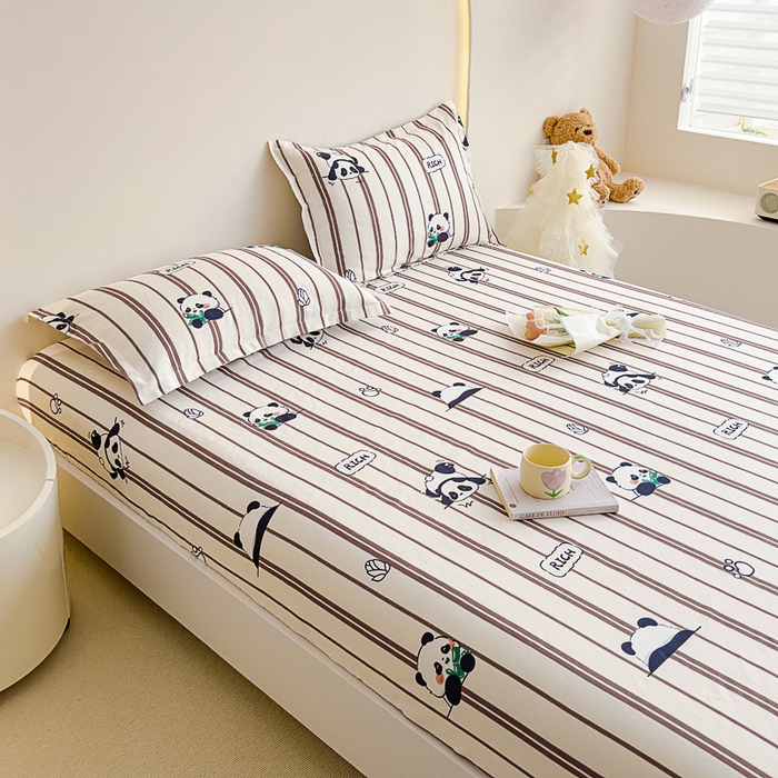 91家纺网 家纺一手货源 找家纺 靓生活 2024新款加厚磨毛生态棉单品床笠 熊猫宝贝