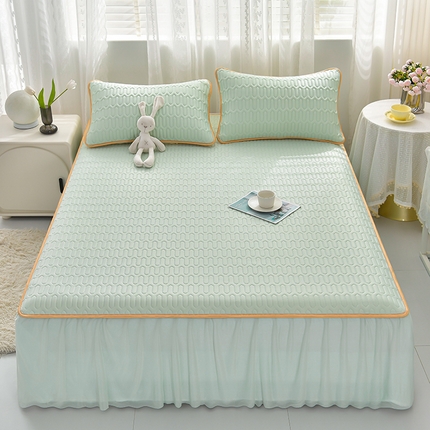 91家纺网 家纺一手货源 找家纺 （总）诺梵家纺 2025新款0.5凉感丝乳胶凉席床裙款三件套