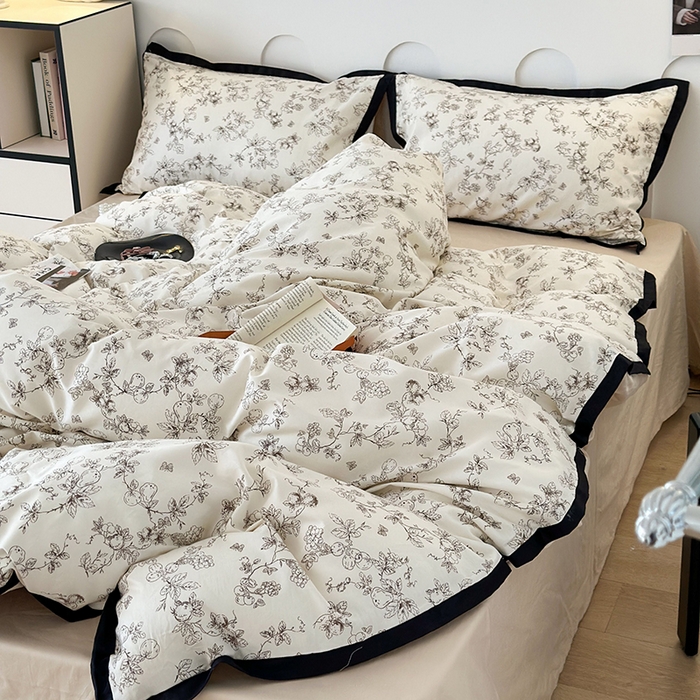 91家纺网 家纺一手货源 找家纺 （总）昔可 2024新款单层黑边复古花古典儒雅四件套