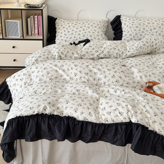 91家纺网 家纺一手货源 找家纺 昔可 新款法式大花边全棉四件套 春日花影