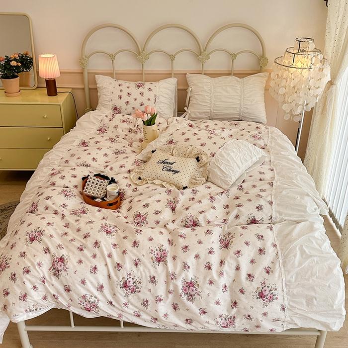 91家纺网 家纺一手货源 找家纺 昔可 新款褶皱花边全棉复古风四件套 卢森堡少女