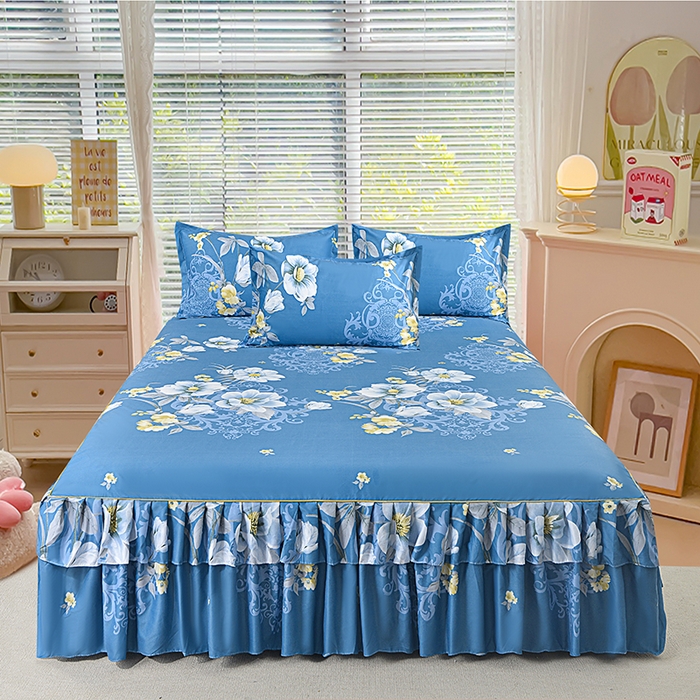 91家纺网 家纺一手货源 找家纺 小雨家纺 2026新款芦荟棉床裙四件套 花枝招展-兰