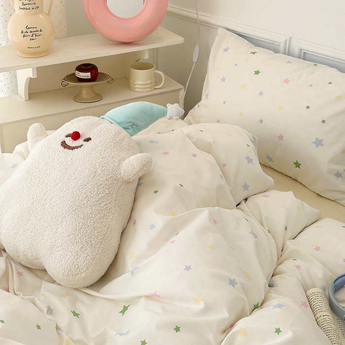 91家纺网 家纺一手货源 找家纺 昔可 新款创意枕套时尚柔舒全棉四件套 奶味星星