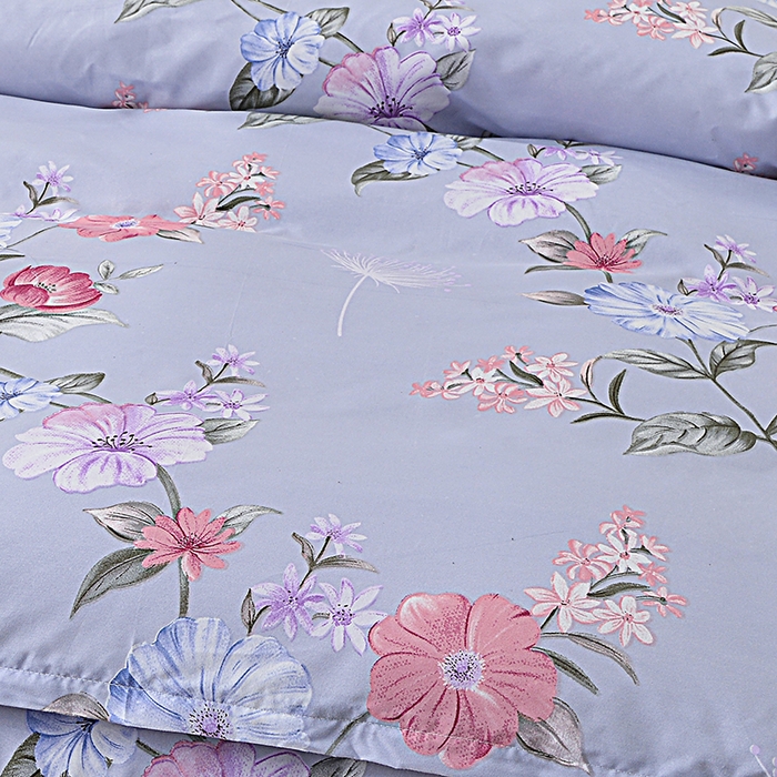 91家纺网 家纺一手货源 找家纺 小雨家纺 2026新款芦荟棉单被套 如花似锦-浅灰