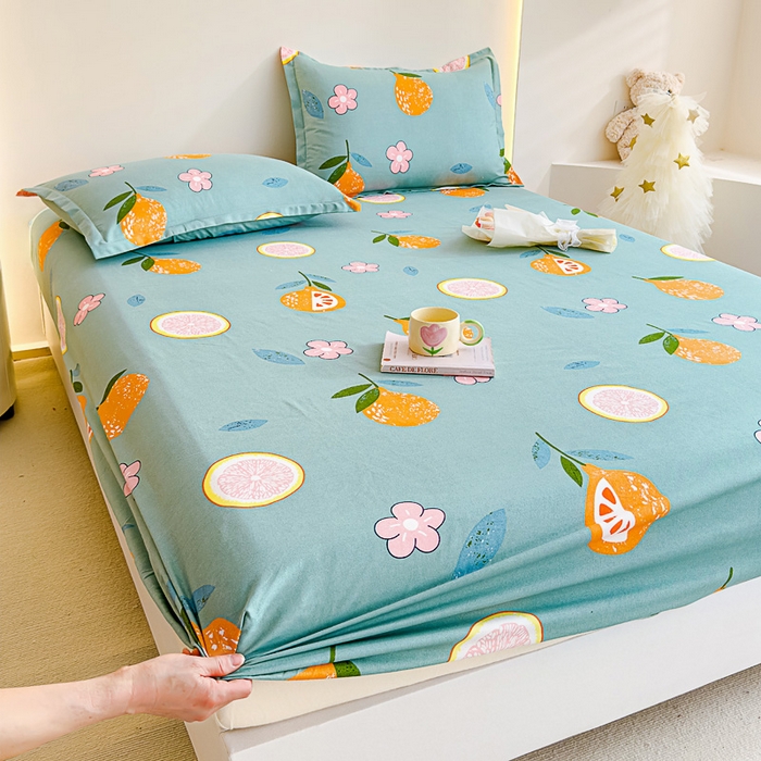 91家纺网 家纺一手货源 找家纺 靓生活 2024新款加厚磨毛生态棉单品床笠 水果派对