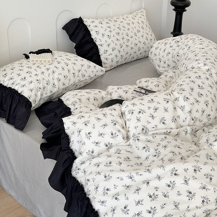 91家纺网 家纺一手货源 找家纺 昔可 新款法式大花边全棉四件套 春日花影