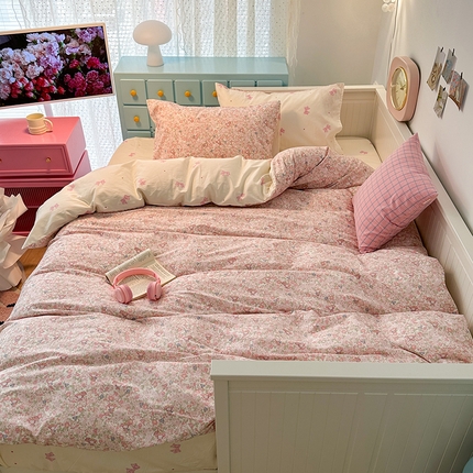 昔可 新款春日氛围感小清新亲肤四件套 粉樱小兔