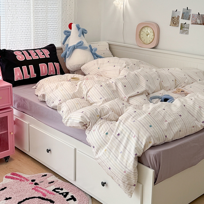 91家纺网 家纺一手货源 找家纺 昔可 新款创意枕套时尚柔舒全棉四件套 波纹爱心