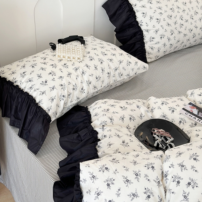 91家纺网 家纺一手货源 找家纺 昔可 新款法式大花边全棉四件套 春日花影