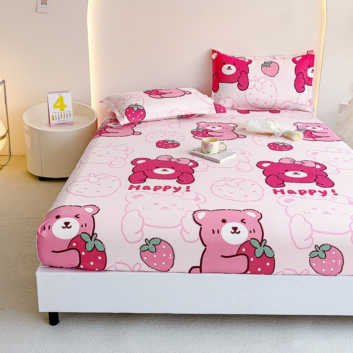 91家纺网 家纺一手货源 找家纺 靓生活 2024新款加厚磨毛生态棉单品床笠 可爱萌熊