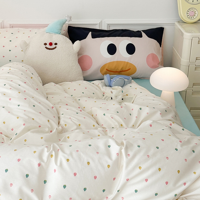 91家纺网 家纺一手货源 找家纺 昔可 新款创意枕套时尚柔舒全棉四件套 草莓粉樱