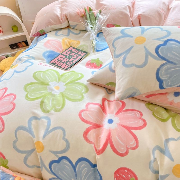 91家纺网 家纺一手货源 找家纺 本制 2024新款全棉印花小清新四件套 七色花