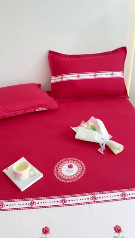 91家纺网 家纺一手货源 找家纺 靓生活 2024新款加厚磨毛生态棉单品床笠 玫瑰佳人