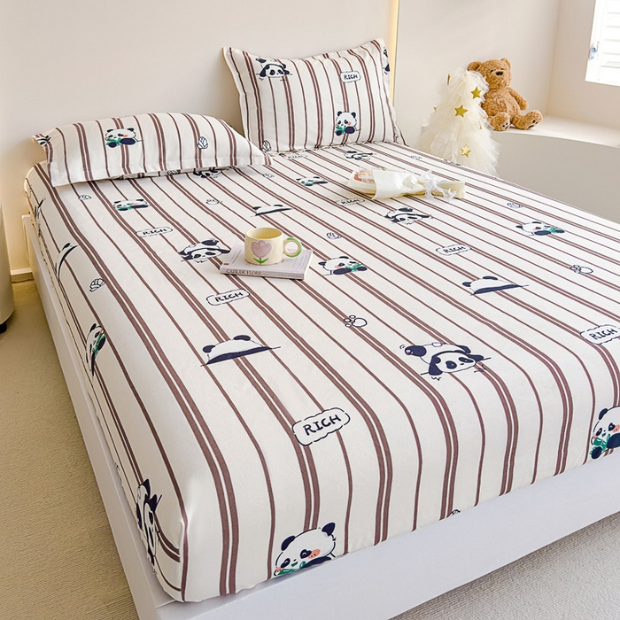 91家纺网 家纺一手货源 找家纺 靓生活 2024新款加厚磨毛生态棉单品床笠 熊猫宝贝