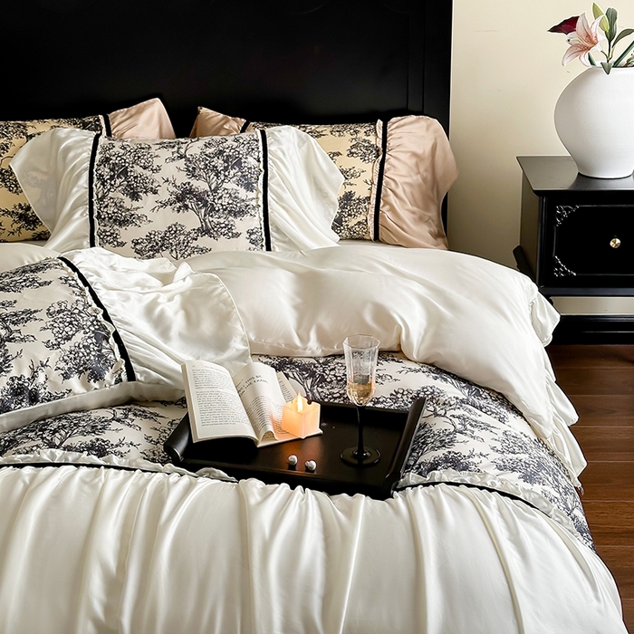 91家纺网 家纺一手货源 找家纺 （总）黛舒家居 2024新款60s莱赛尔数码印花四件套-杨树林