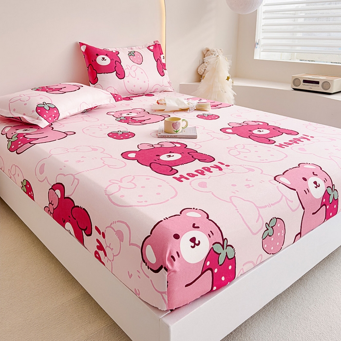 91家纺网 家纺一手货源 找家纺 靓生活 2024新款加厚磨毛生态棉单品床笠 可爱萌熊