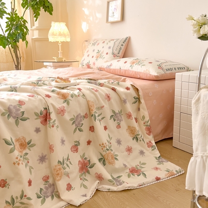 91家纺网 家纺一手货源 找家纺 （总）兜兜 2024年新款全棉纯棉小清新夏被四件套