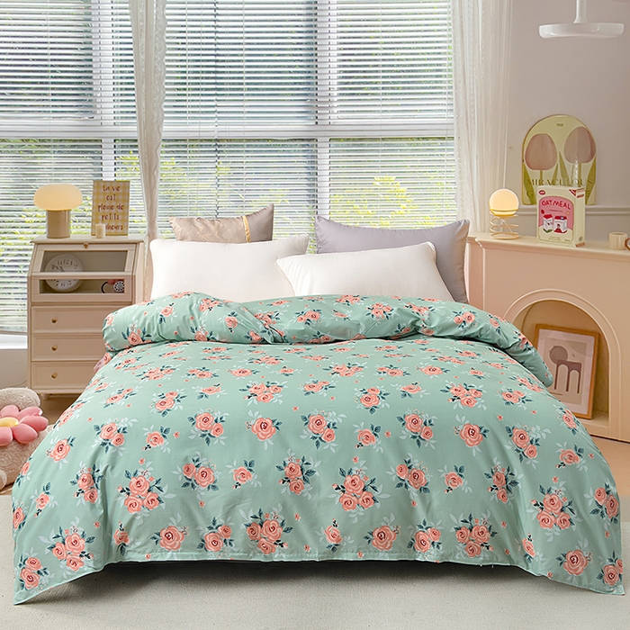 91家纺网 家纺一手货源 找家纺 小雨家纺 2026新款芦荟棉单被套 春暖花开-浅绿