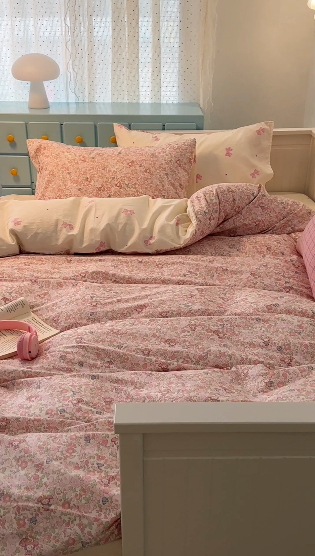 91家纺网 家纺一手货源 找家纺 昔可 新款春日氛围感小清新亲肤四件套 粉樱小兔