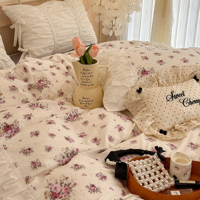 91家纺网 家纺一手货源 找家纺 昔可 新款褶皱花边全棉复古风四件套 卢森堡少女