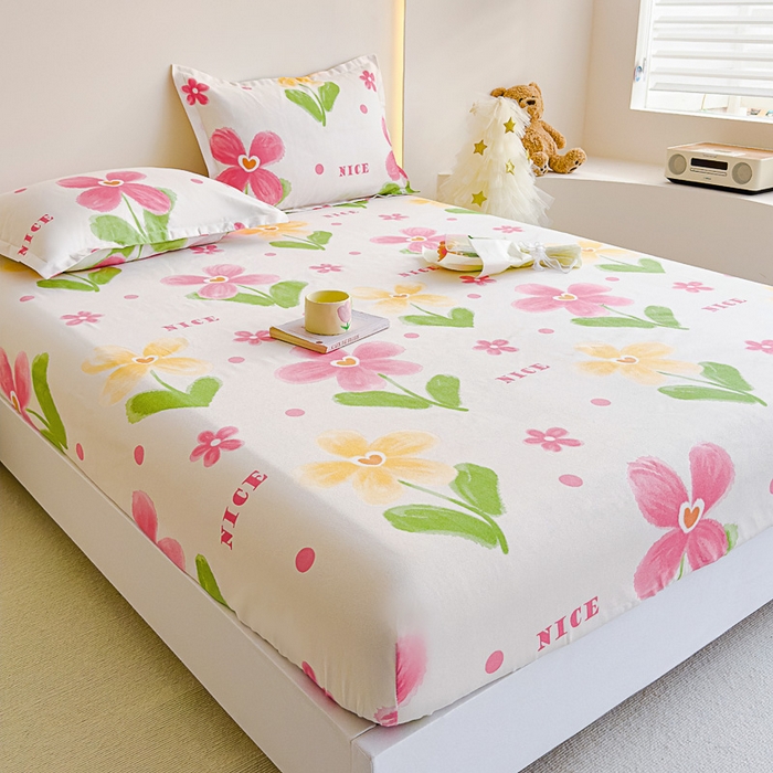 91家纺网 家纺一手货源 找家纺 靓生活 2024新款加厚磨毛生态棉单品床笠 花朵曼曼