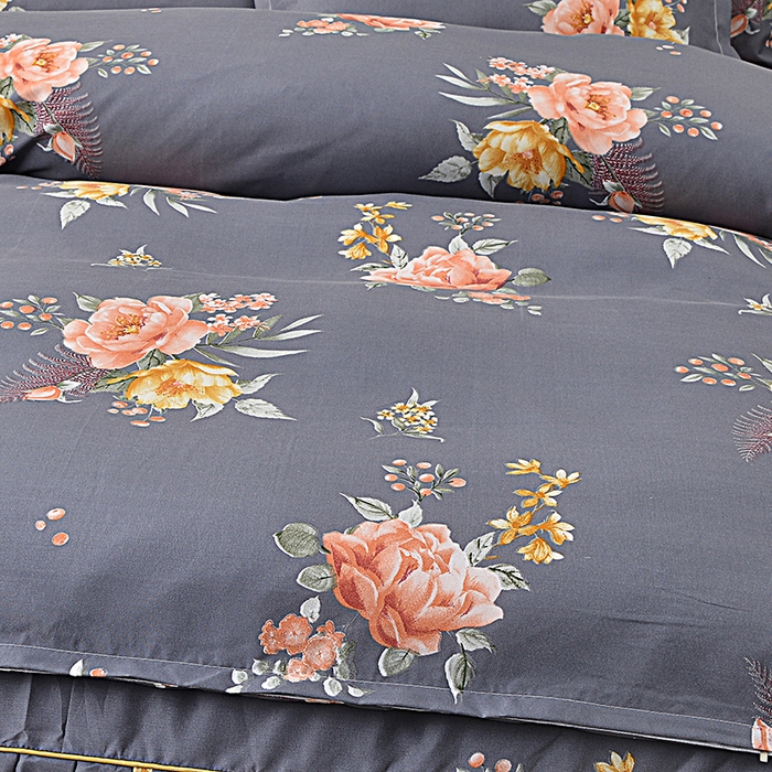 91家纺网 家纺一手货源 找家纺 小雨家纺 2026新款芦荟棉床裙四件套 百花齐放-灰