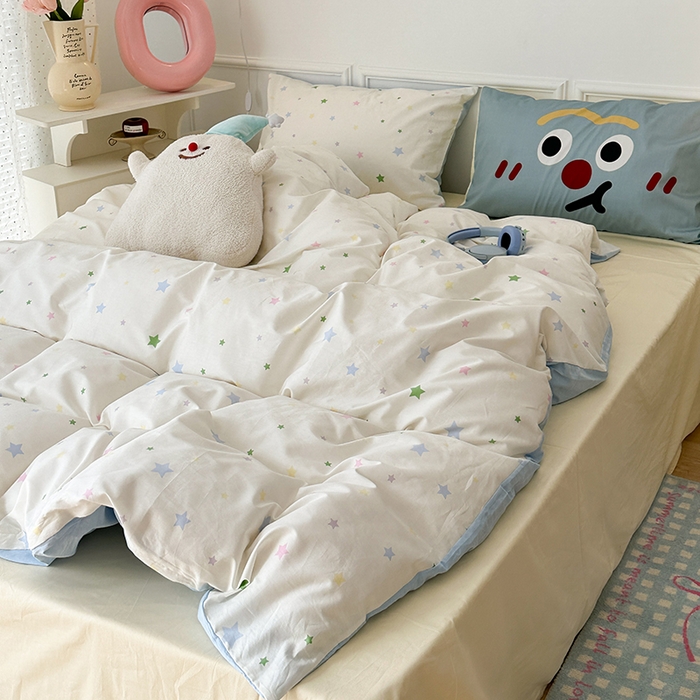 91家纺网 家纺一手货源 找家纺 昔可 新款创意枕套时尚柔舒全棉四件套 奶味星星