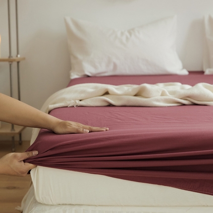 新款40支全棉水洗棉纯色单品系列-单床笠 果酱红